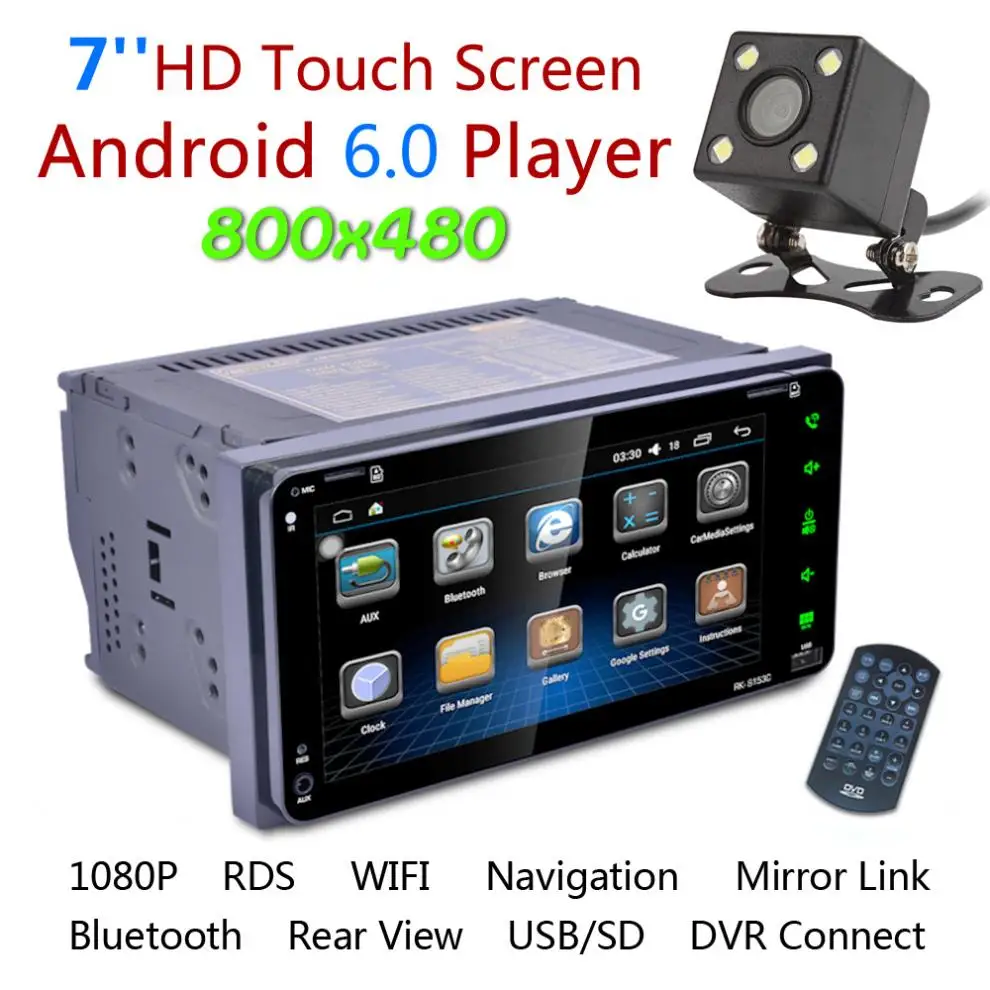 7 Inch RDS Android 6.0 Bluetooth Car Radio Stereo Player Digital Touch Screen WIFI GPS Navigation + Auto Rear view Camera | Автомобили и