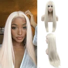 Синтетический парик на сетке спереди 60 #613, фронтальные безклеевые белые светлые длинные прямые парики, косплей HD, прозрачные волосы для чернокожих женщин