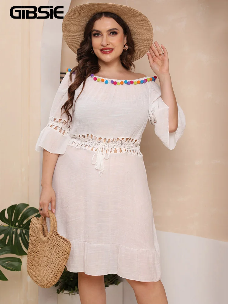 

Женское платье с бахромой, открытыми плечами и воланом, в стиле бохо