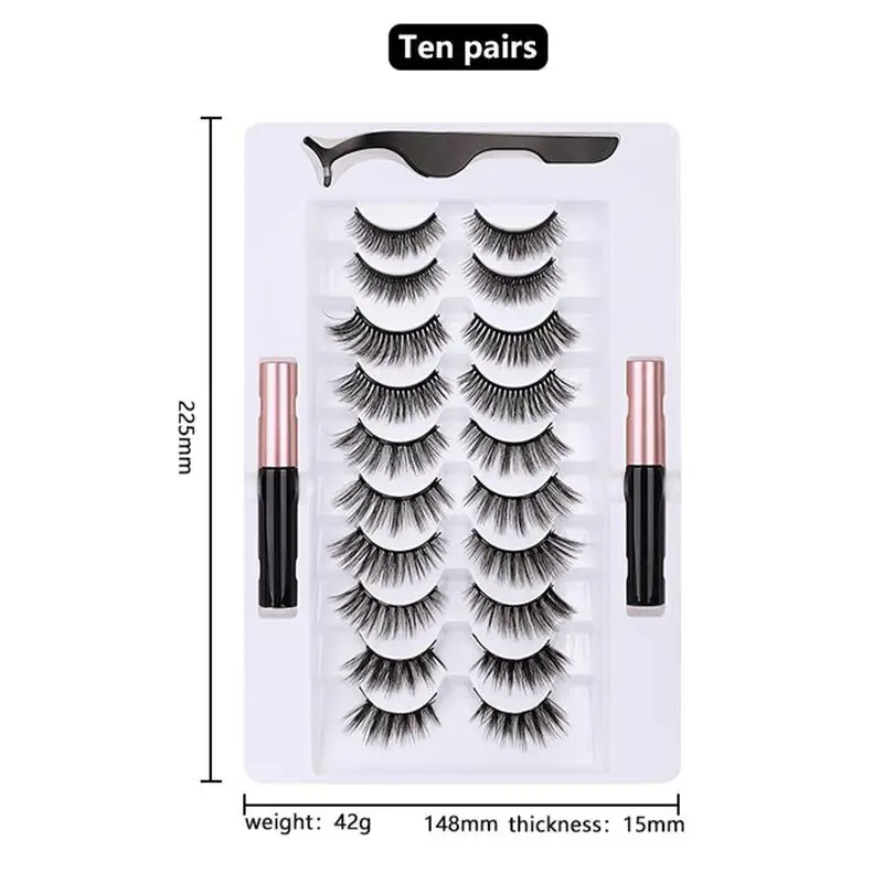

3/5/7/10 Pair Magnetic Eyelashes 3D Eyelashes Magnetic Waterproof Eyelash Eyeliner False Lasting Handmade Lash Liquid Short F3R7