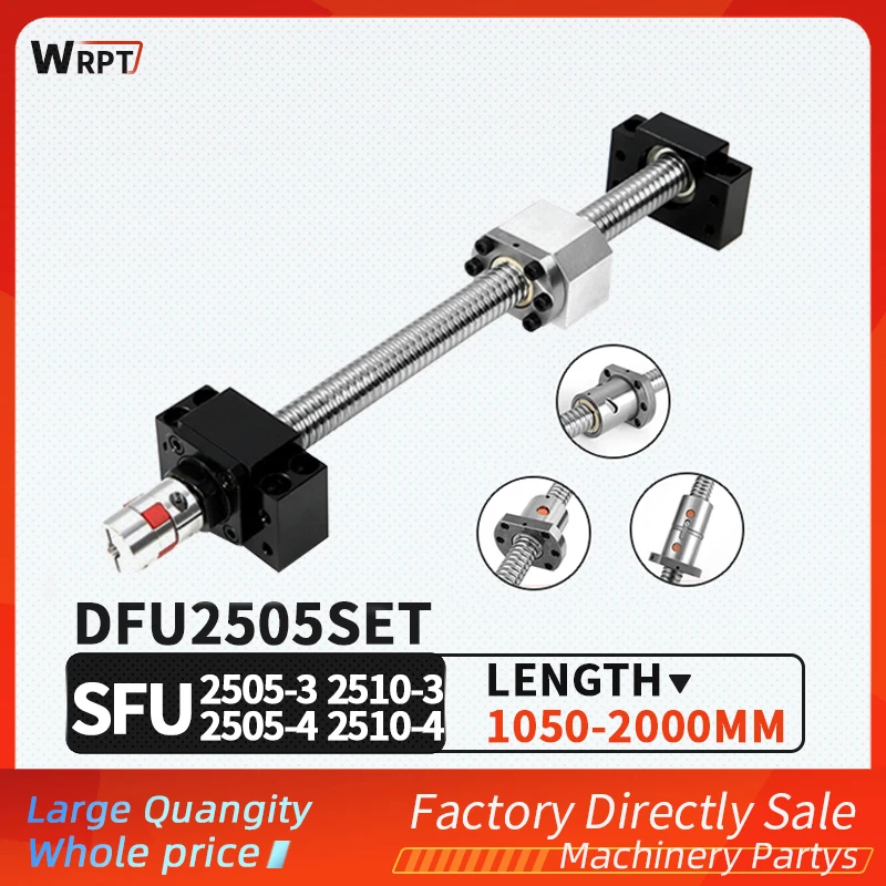 

free delivery Length 1050-2000mm SFU2505-3 SFU2505-4 DFU2505-3 SFU2510-3 SFU2510-4 ball screw C7+BKBF20+DSG25H+XB40*65 Coupling