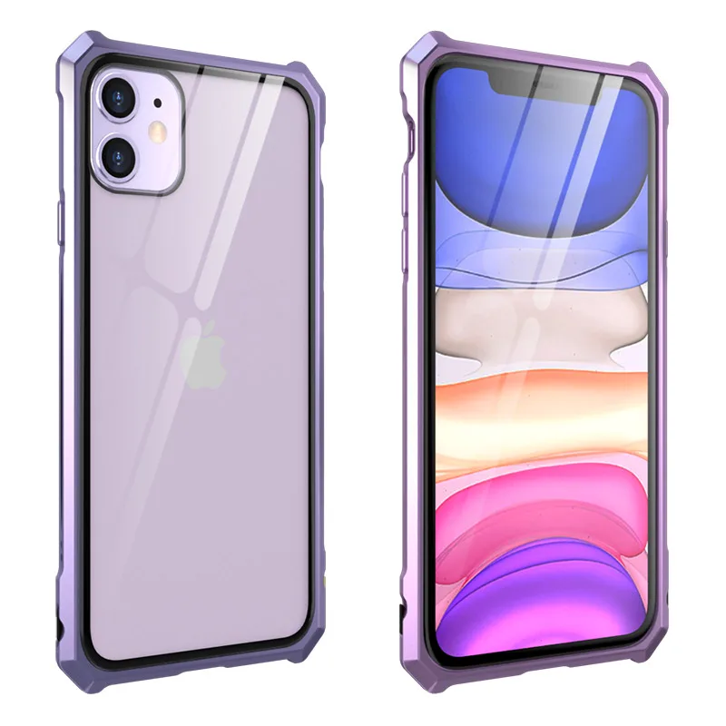 Роскошный металлический корпус для iphone 11 Pro Max, задняя крышка из закаленного стекла для iphone 11 Pro, алюминиевая рамка для iphone 11 - Цвет: purple