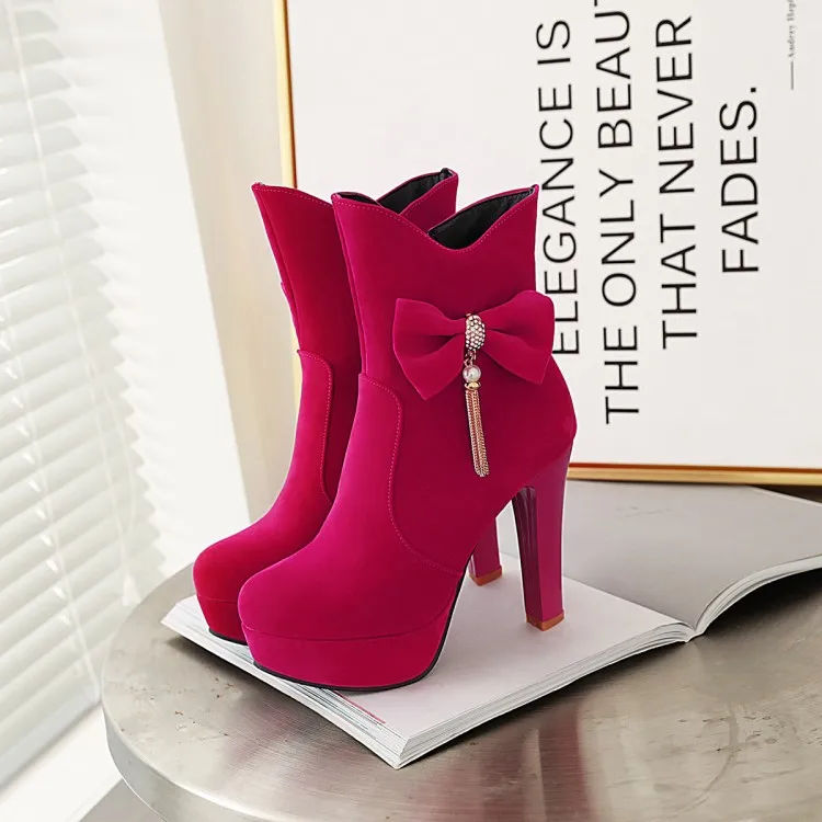 Oversized 11 12 boots women shoes ankle for ladies woman winter Diamond tassel pendant bow | Обувь