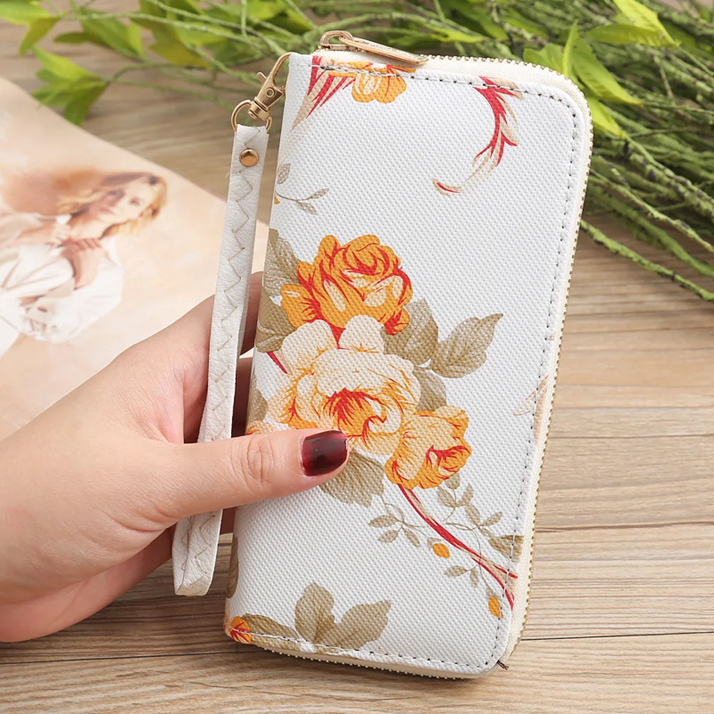 

2020 Women's Rose Print Wallet Long Handbag Fashion Wild Zipper Clutch Bag Multi-card Wallet Purse Card Holder Cartera