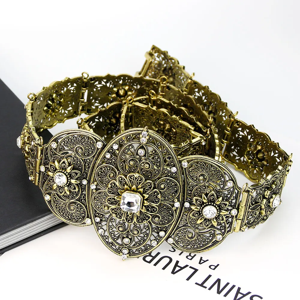 SUNSPICE-MS Chic Caftan Belt For Women Antique Gold Silver Color Ethnic Wedding Crystal Waist Belt Adjust Length India Jewelry