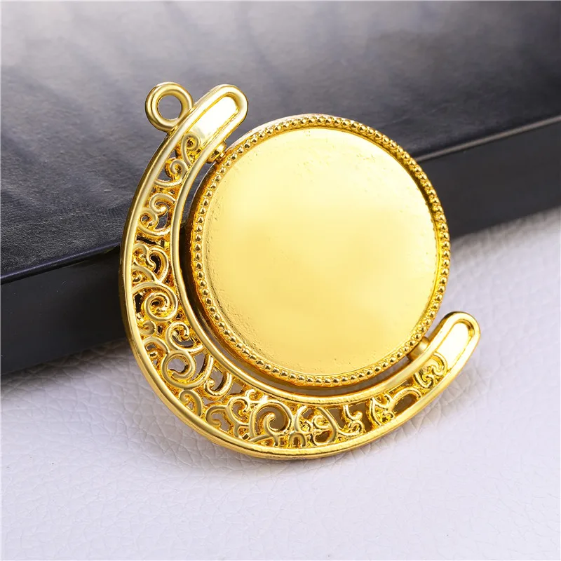 50PCS 20/25/30mm Pendant Cabochon Base Double Sided Rotation Setting Bezels Charms For DIY Jewelry Making Findings Accessories