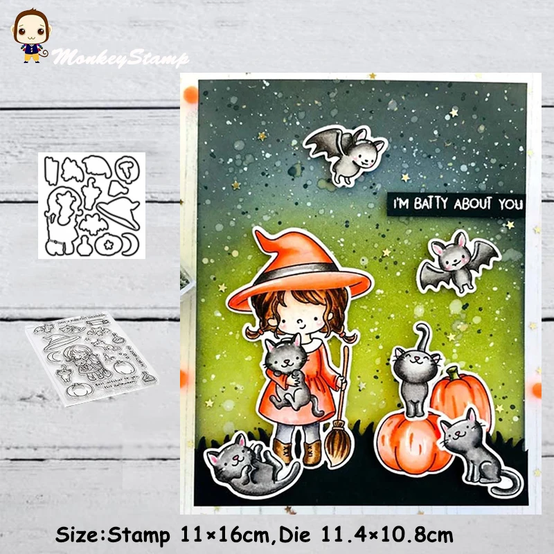 Обезьяна Хэллоуин маленькая ведьма резки штампы трафарет для DIY Скрапбукинг