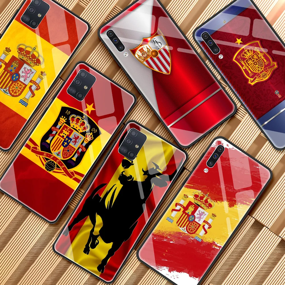 

Spain Spanish Flag Glass Case For Samsung Galaxy A51 A71 A50 A31 A70 A72 A52 5G A21s M31 M51 Bumper Phone Shell Cover Funda
