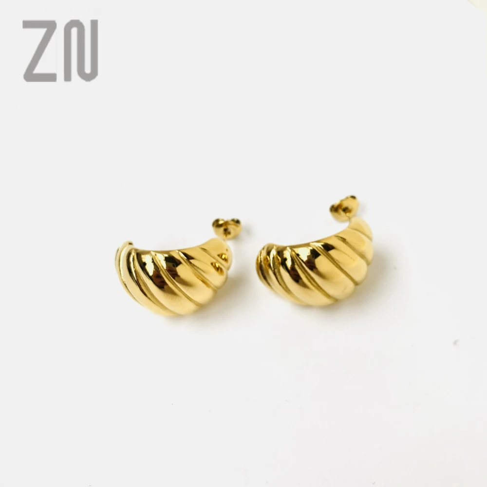 

ZN Europe and America Ins Style Creative Ear Accessories Gold Color Threaded Stud Earrings for Women Girls Fashion Jewelry Gifts
