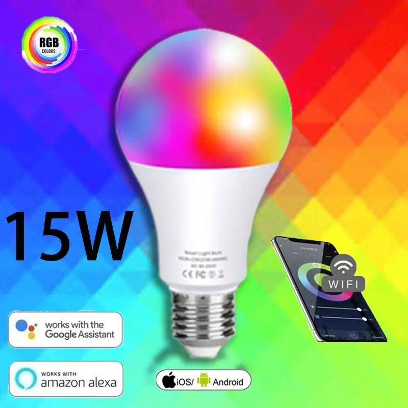 

Smart wifi Bulb LED Bulb Works With Alexa Google Assistant Dimmable Lamp E27/B22 10W RGB Party Light Or IR Remote Coontrol Lampa