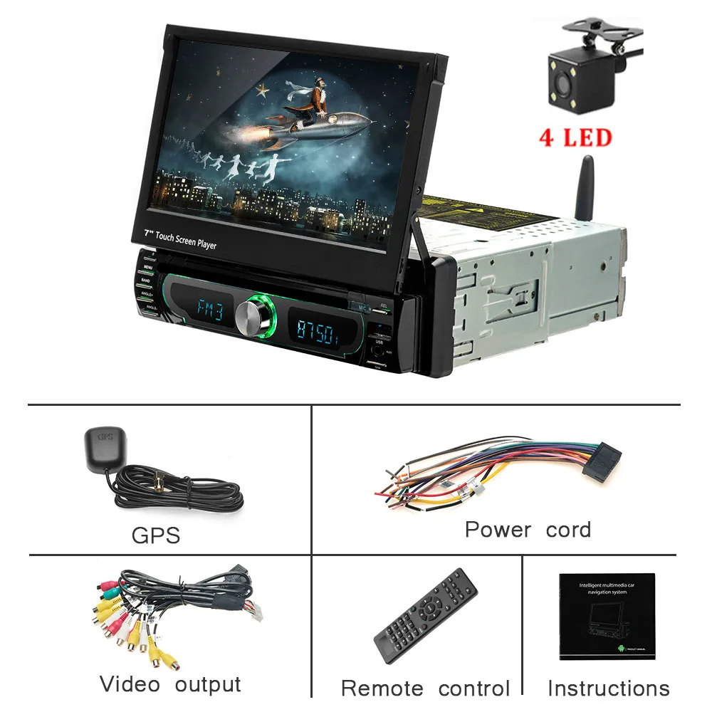 With 4 LED camera Hikity 1 Din Android 8,0 gps навигация Wifi Автомобильный мультимедийный плеер 7 дюймов камера заднего вида Универсальный Автомобильный dvd-плеер FM AM USB - Цвет: With 4 LED camera