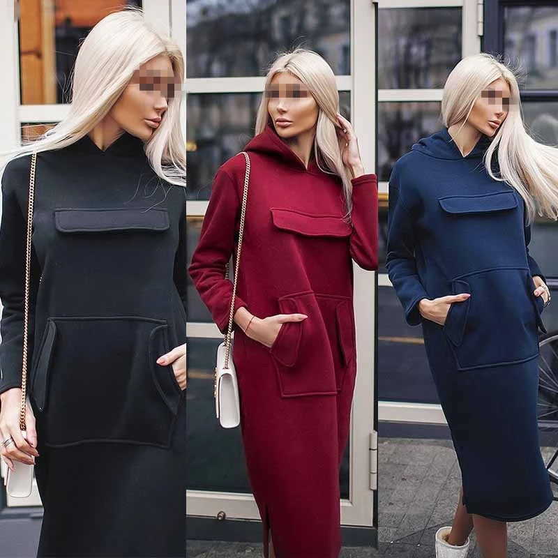 Осенняя Женская толстовка с капюшоном Повседневная Длинная толстовки женский