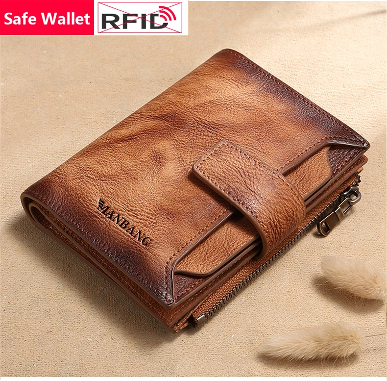 RFID Блокировка Роскошный Ретро стиль натуральная кожа короткий Мужской кошелек