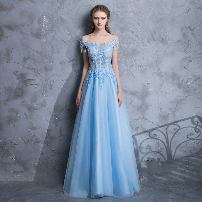 Женское вечернее платье с открытыми плечами длинное ТРАПЕЦИЕВИДНОЕ ПЛАТЬЕ