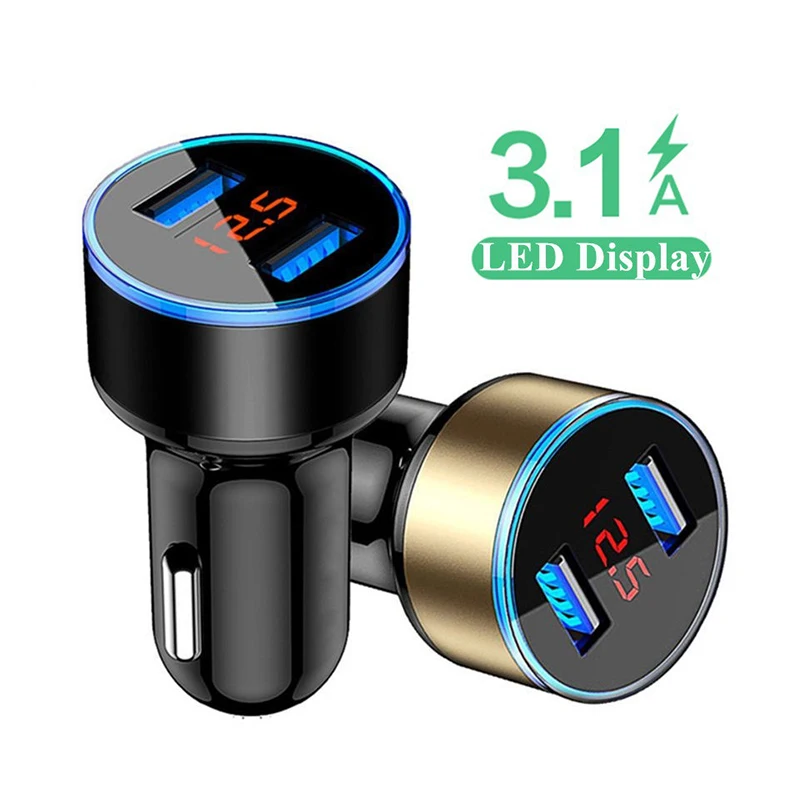 

Dual USB Car Charger 3.1A LCD Display Car Cigarette Socket Lighter 12-24V 2 Ports Car Phone Charger For iPhone 12 11 Pro Samsung