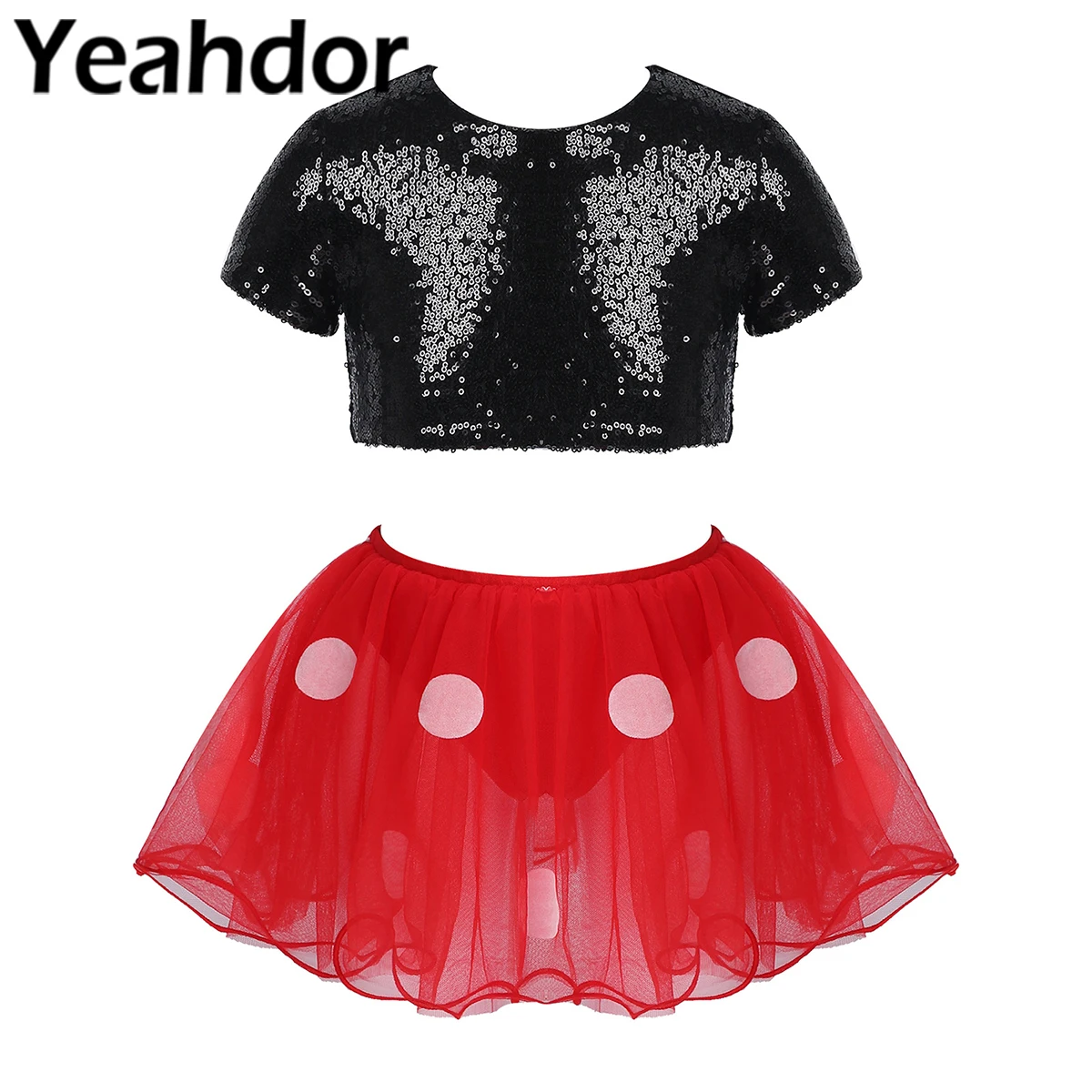 Детская блестящая танцевальная одежда для девочек короткий топ с круглым