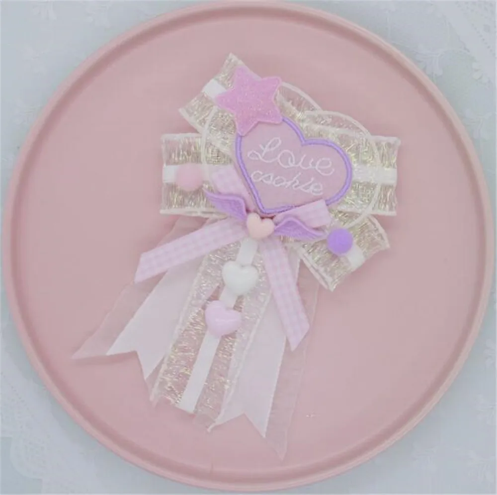 Милая Вышивка в форме сердца стиле &quotЛолита&quot значок брошь с бантом булавки