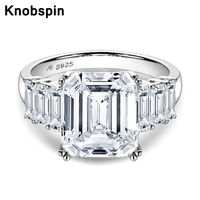 knobspin 100 925 sterling silver 4 carats emerald cut engagement rings for women high carbon diamond party fine jewelry gift