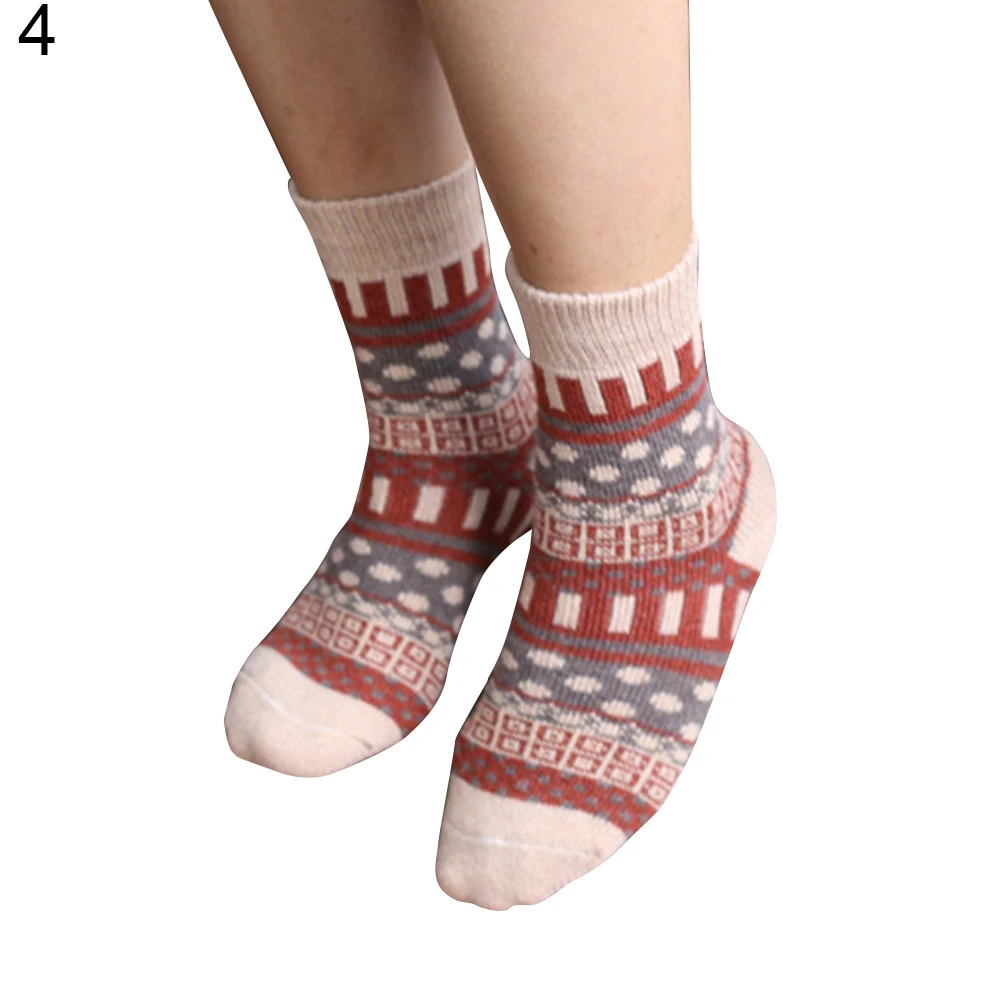 Винтажные зимние женские толстые теплые вязаные шерстяные цветные носки средней