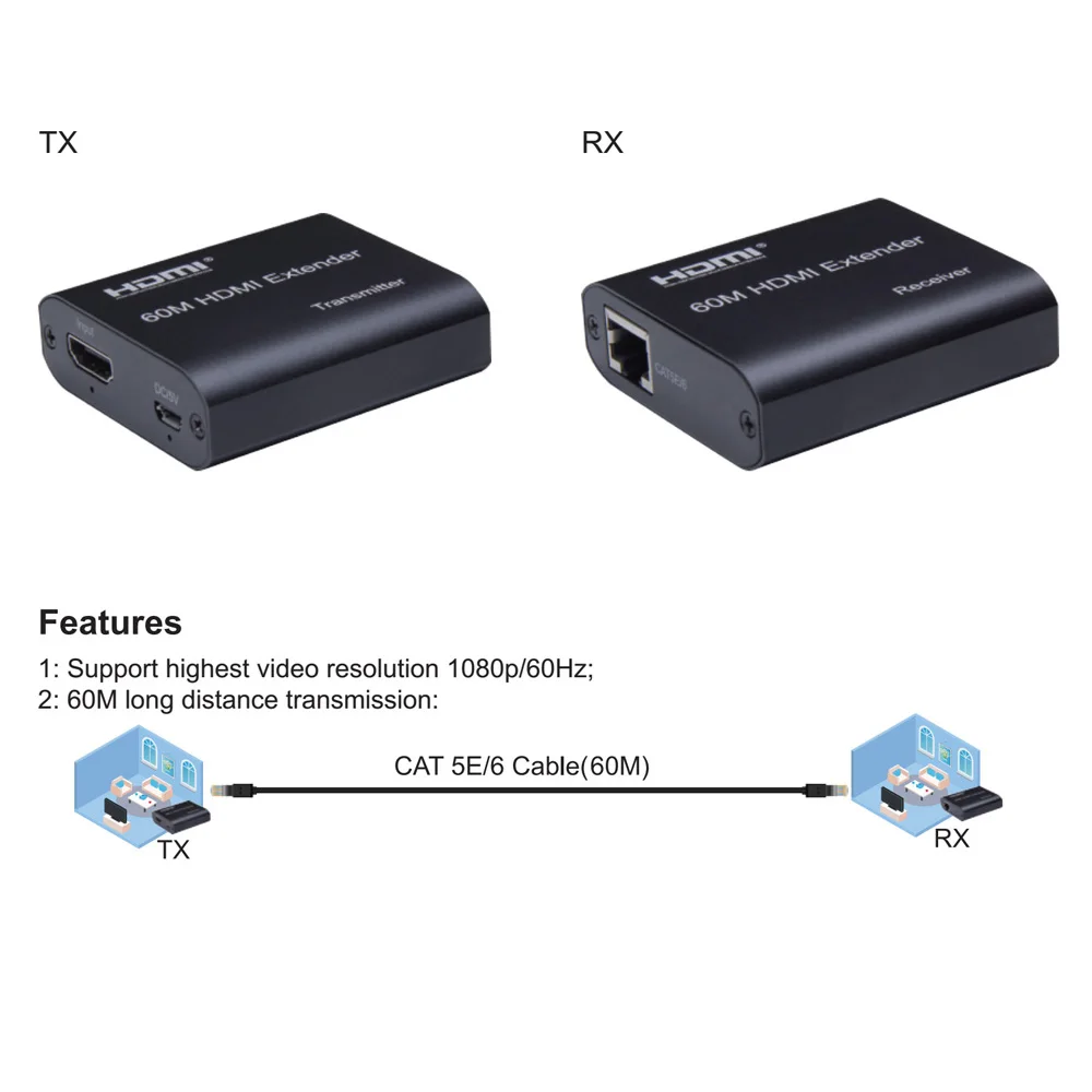HDmatters HDMI удлинитель по cat5e/6 кабеля до 50 м для PS4 HDTV портативных ПК с адаптером