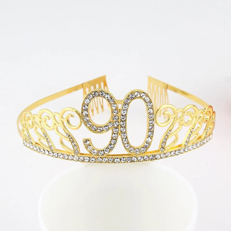 Золотая тиара со стразами для дня рождения корона топпер торта женщин 70 80 90 100 аксессуары украшения