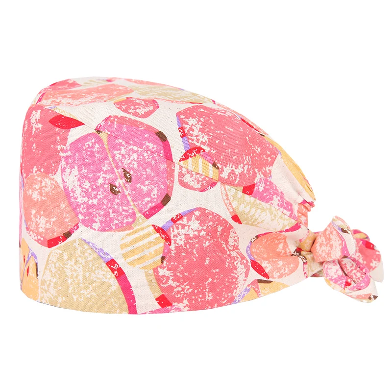 

Apple Pink Women Scrub Caps Pattern Nursing Print Work Hats 100% Cotton Plastic Beautician Chef Skull Cap M367