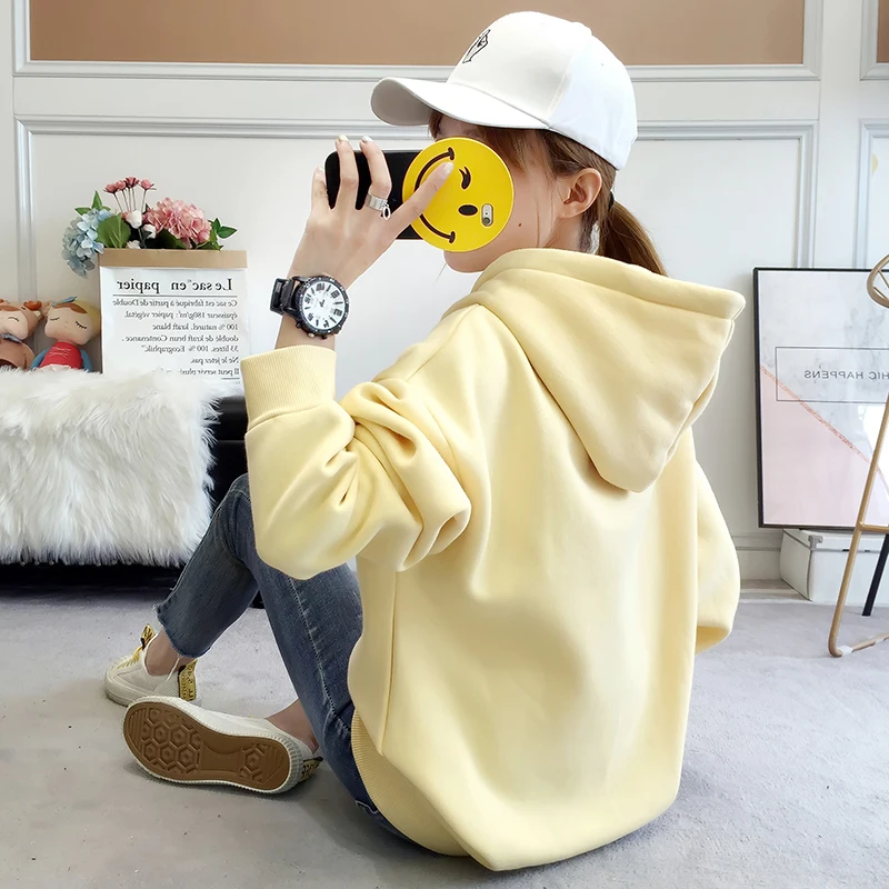 Толстовка с капюшоном Женская 2019 осень и зима корейский сплошной цвет молодых