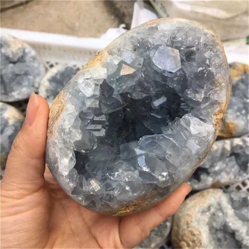 

Natural Celestite Crystal Raw Cluster Sky Blue Geode Rough Mineral Specimen