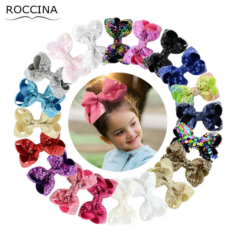 

20 Colors 8cm Solid Sequin Colorful Bowknot Hair Clips for Baby Girls Barrettes Princess Kids Hairpins Children Hair Accessories