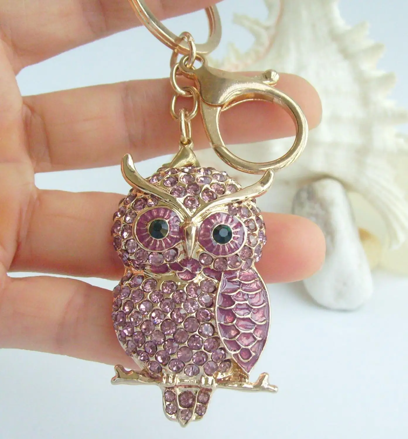 Фиолетовые стразы кристалл уникальное животное птица сова брелок кулон