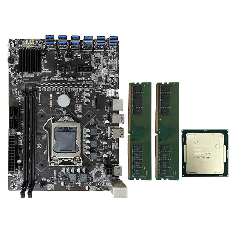 

B250 Mining Motherboard 12 USB3.0 to PCIE Graphics Slot LGA1151 with 2X4G DDR4 DIMM RAM+G3900 CPU BTC Motherboard Set