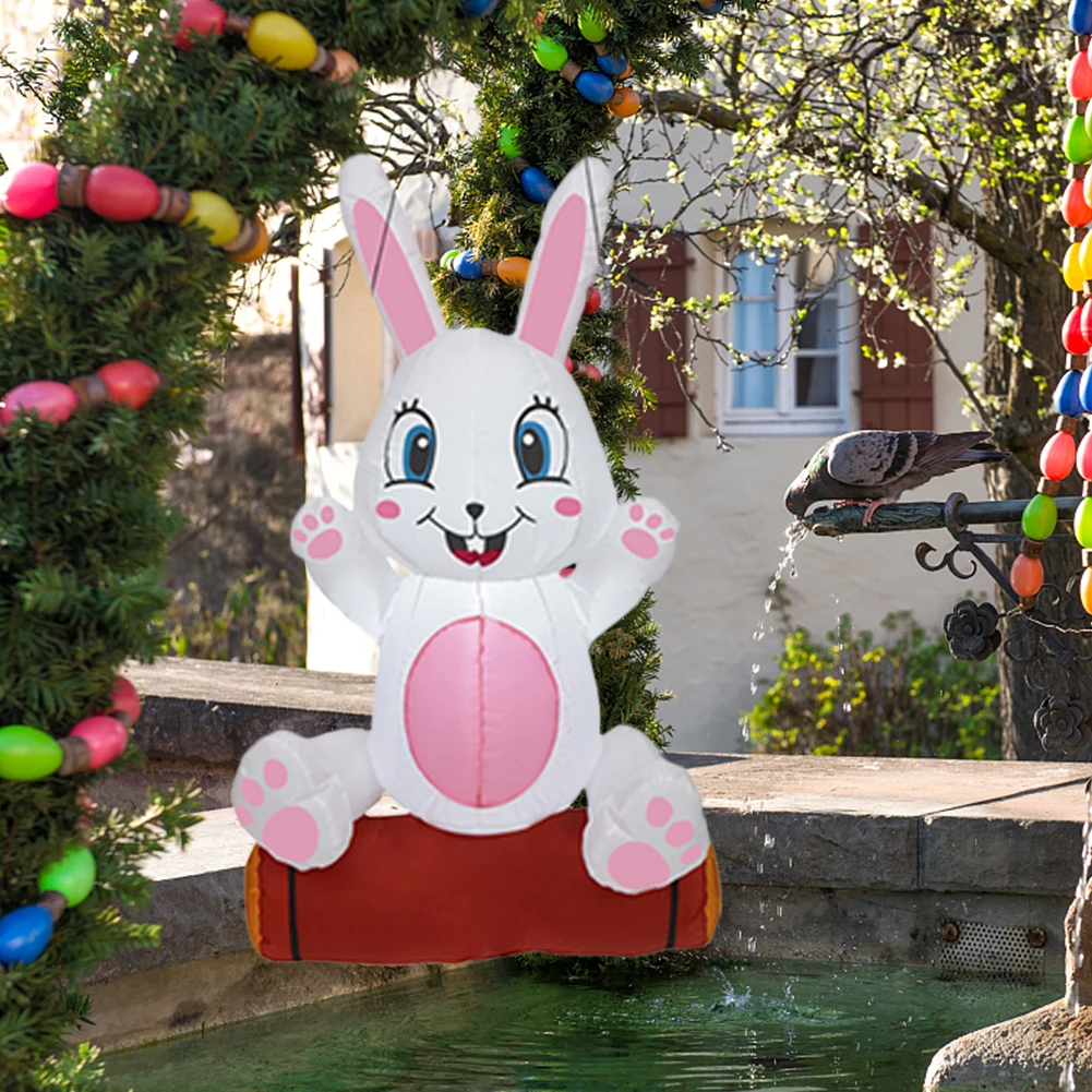 

1.2m Cute Easter Rabbit Inflatable Toys with LED Light Luminous Bunny Toys Home Outdoor Party Prop Happy Easter Decoration