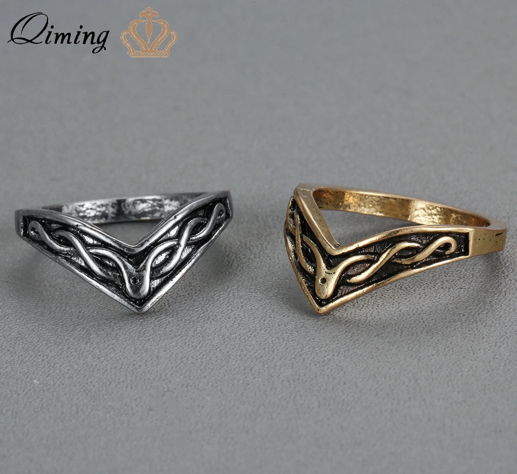 QIMING Миди палец кольцо тиски кольца викингов Для женщин мужчин шеврон плотная