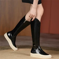 winter platform oxfords women genuine leather knee high motorcycle boots female high top round toe fashion sneakers casual shoes