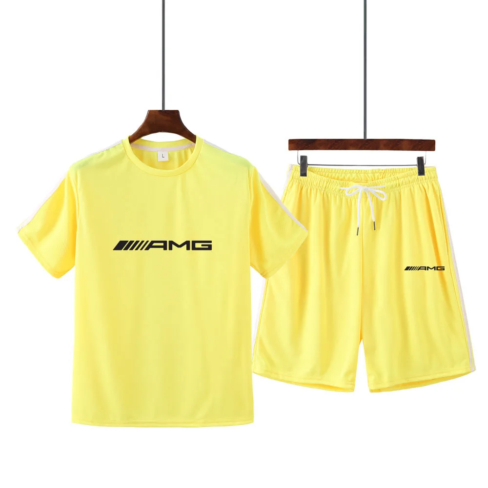 

Men's summer hot sale AMG print round neck short sleeve + casual shorts sports running suit male MA11