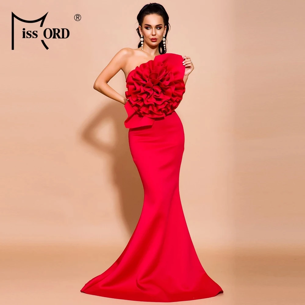 

Missord 2021 Women Sexy Off Shoulder Flower Bodycon Long Wedding Party Dresses Female Solid Color Elegant Maxi Evening Red Dress