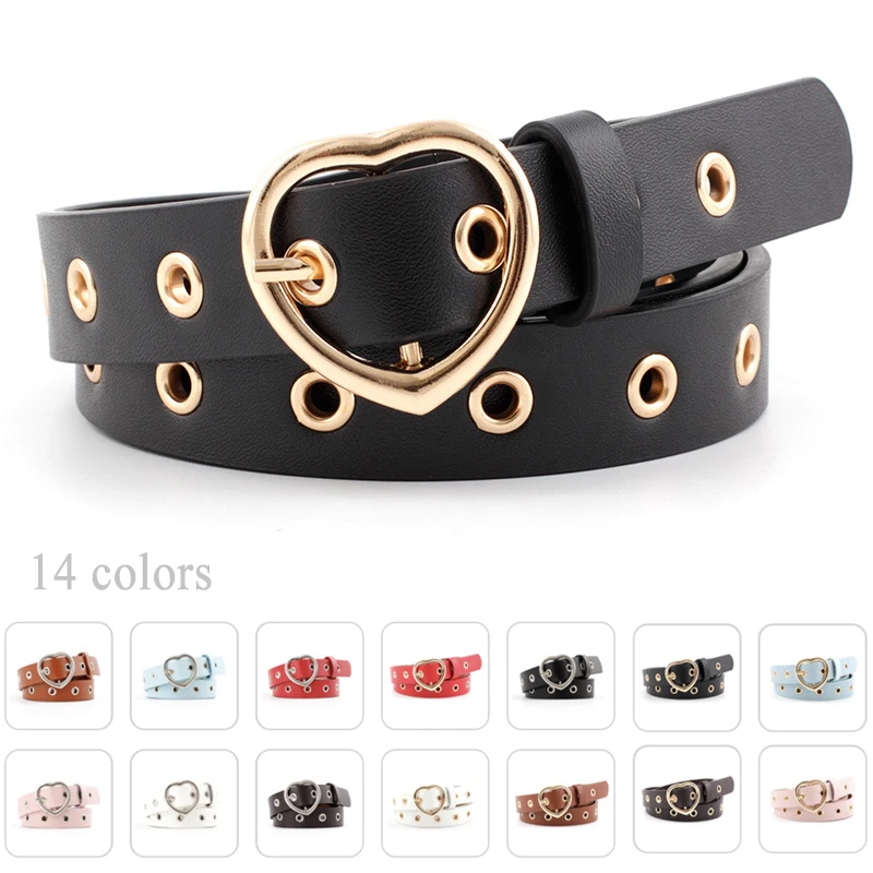 

Женский ремень с пряжкой в форме сердца, с заклепками, 7 цветов, для подростков, студентов, модные дикие джинсы, ширина 2,5 см, длина 106 см