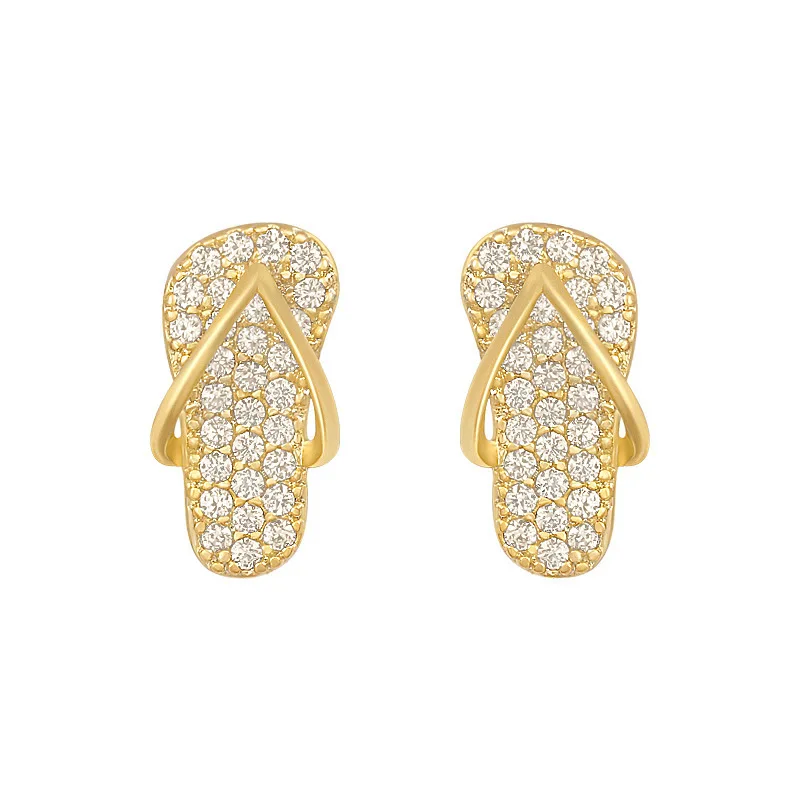 

Funny Lovely Simulation Slipper Stud Earrings for Women Girls Cute Fashion Summer Casual Gold Earrings Full Crystal Jewelry