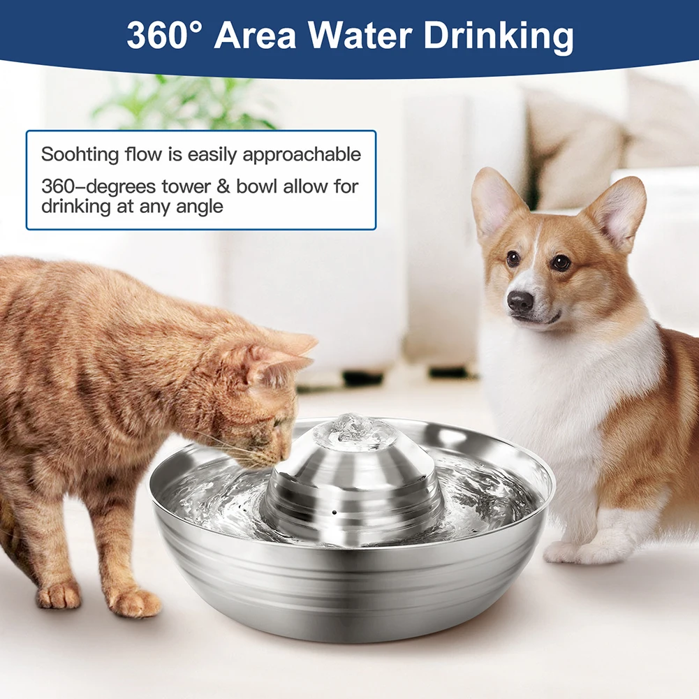 

Pet Water Fountain Stainless Steel Drinking Bowl Cat Dog Easy Clean 2L Accessories With Adapter Automatic Electric Dispenser