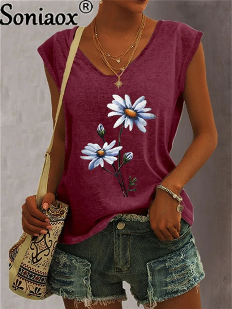 Женская Винтажная футболка с цветочным принтом Пляжная Сексуальная майка в