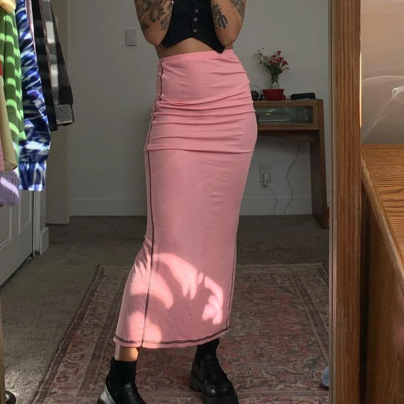 

Long Skirts y2k Retro Straight Skirts High Waisted Summer Skirts Women Sweet Cute Party Skirts 2021 New Trendy