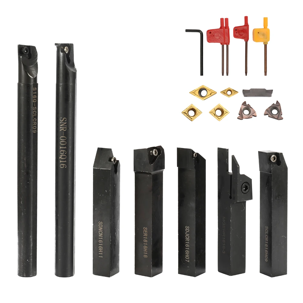 

16mm Turning Tool 7piece lathe bar tool set with carbide inserts and wrenches tool holder
