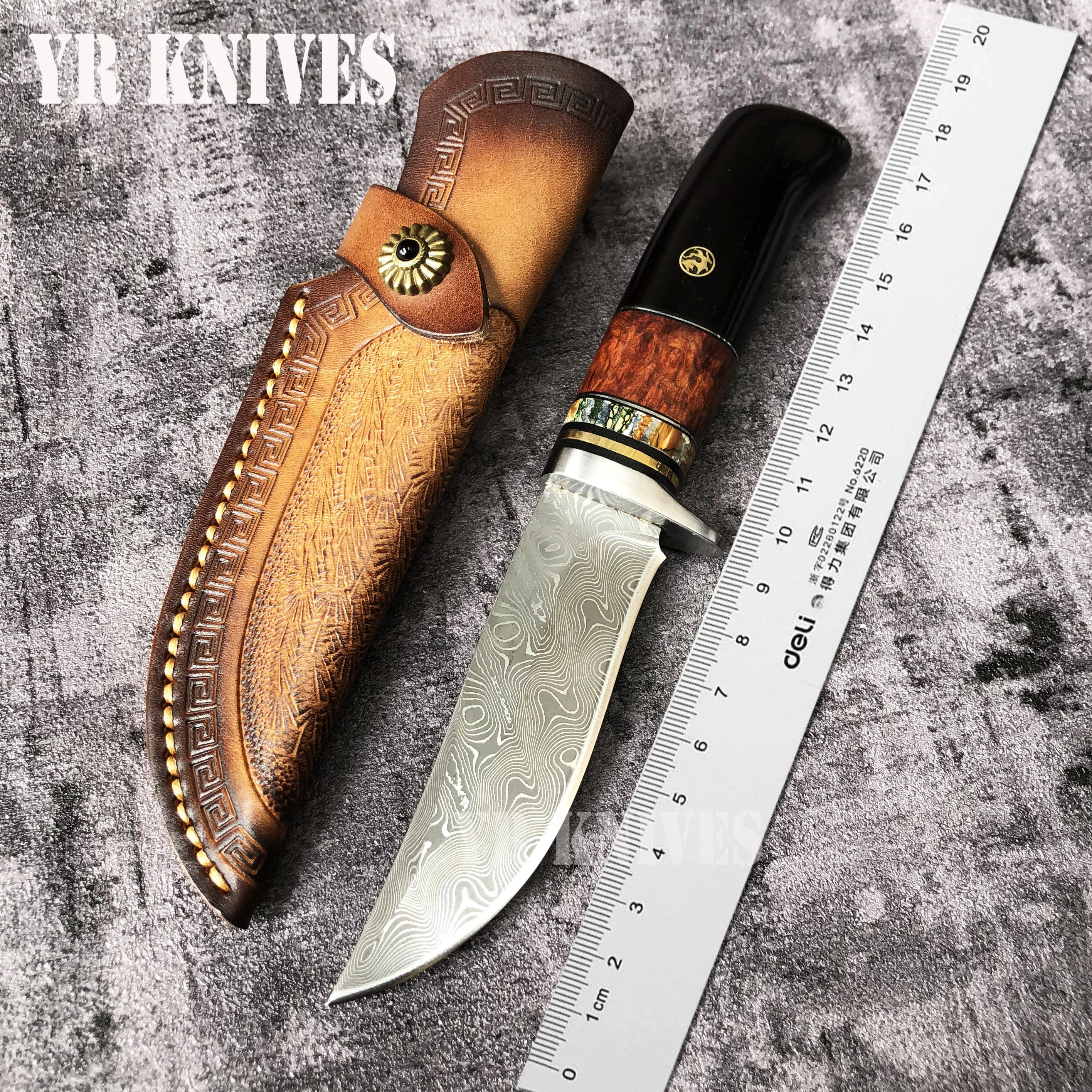 Прямые Ножи ручной работы для выживания дамасская твердость 60 HRC охоты рыбалки