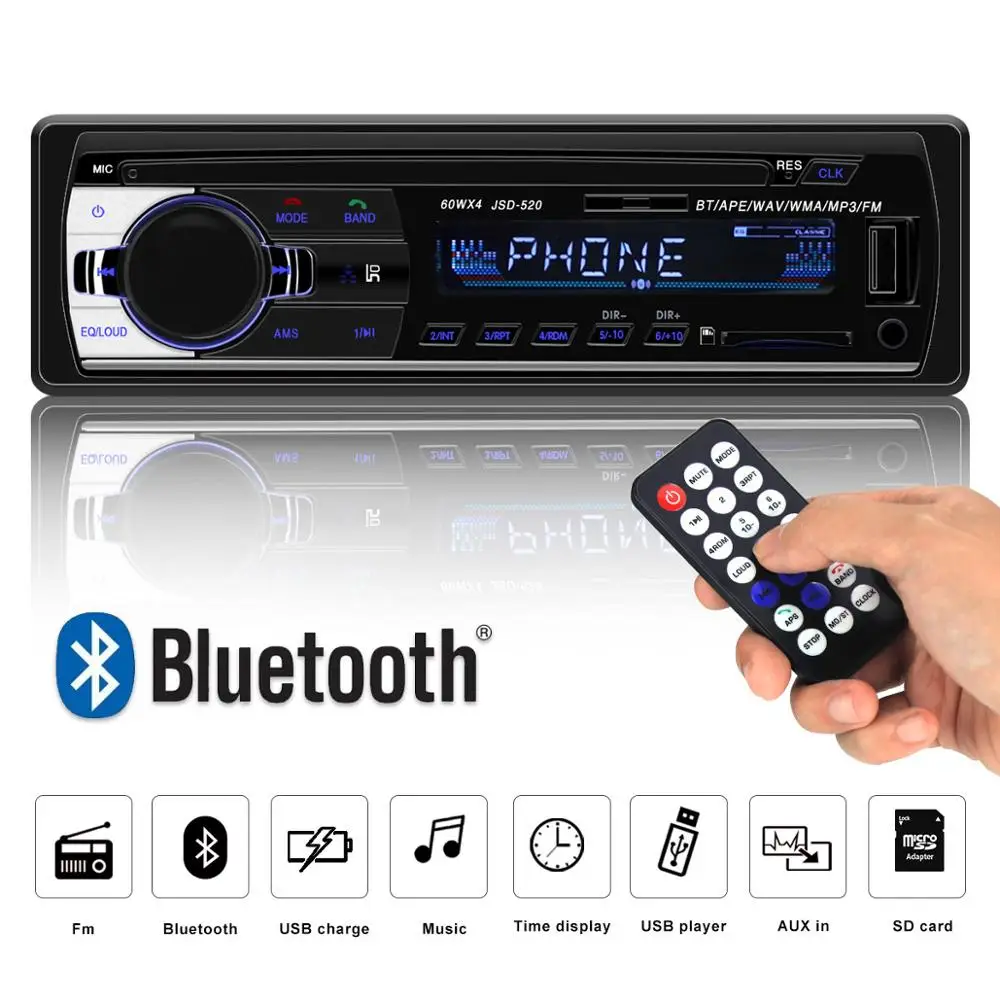 Автомобильный радиоприемник с Bluetooth автомобильный стерео радио FM Aux вход приемник SD USB JSD-520 12 В в-тире 1 din автомобильный MP3 мультимедийный плеер Automotivo