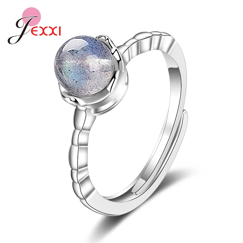 

Кольцо из 100% стерлингового серебра 925 пробы с синим лунным камнем, свадебное обручальное кольцо для женщин/мужчин, ювелирные украшения, пода...