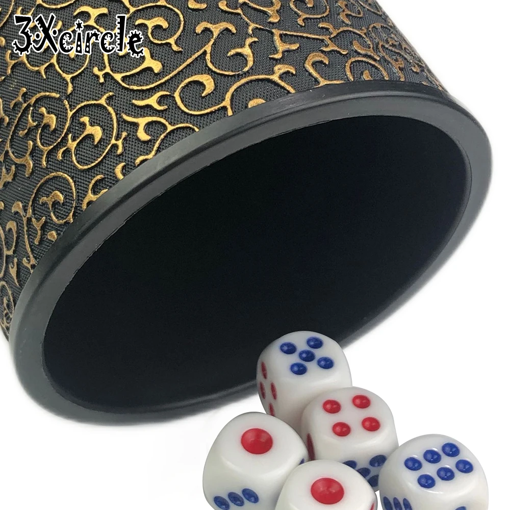 Набор чашек для костей из искусственной кожи с 6 кубиками в горошек стиле ретро