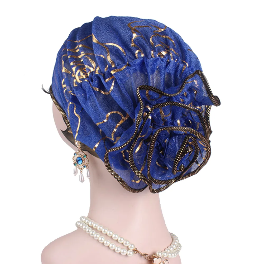 

Muslim Headgear Hat Women Chiffon Big Flower Ruffle Cancer Chemo Beanie Scarf Turban Head Fitted Adult Wrap Caps