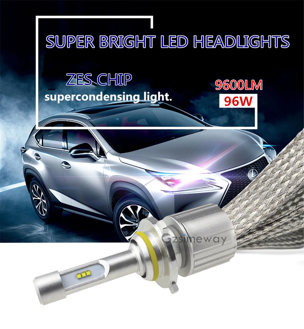 H7 светодиодный светильник 12v автомобильный H4 H1 H11 9005 HB3 H13 лампы 6000K ZES чип 96W 12000LM 9006