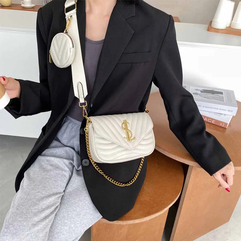 

New Luxury Designer Bags for Women Shoulder 2 Pieces Set Handbags and Purses Crossbody Messenger Bag Chic Tote Chains 2021 New