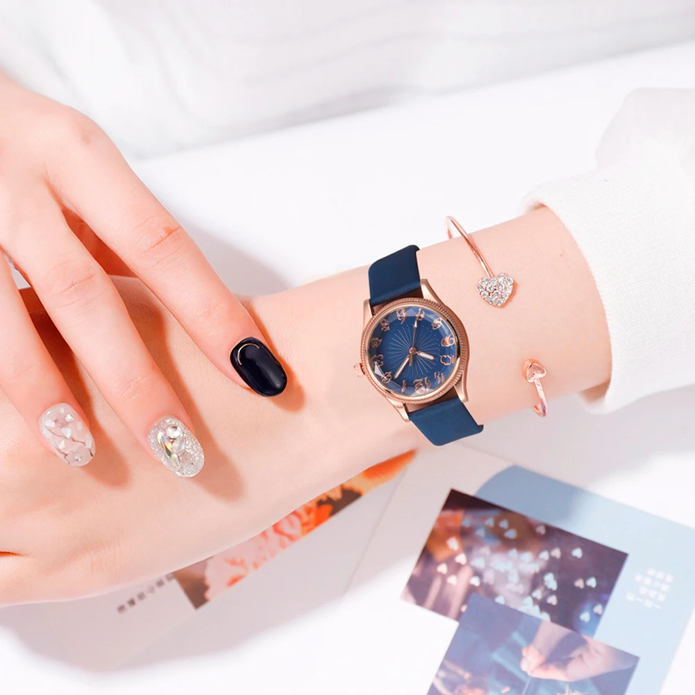 Женские Аналоговые кварцевые наручные часы с круглым циферблатом и ремешком из